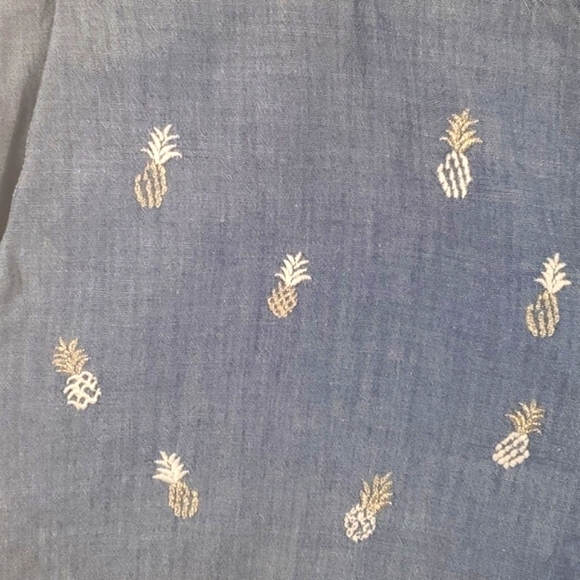 LOFT Riviera Shorts Pineapple Embroidered Chambray Blue 14 - Picture 9 of 13